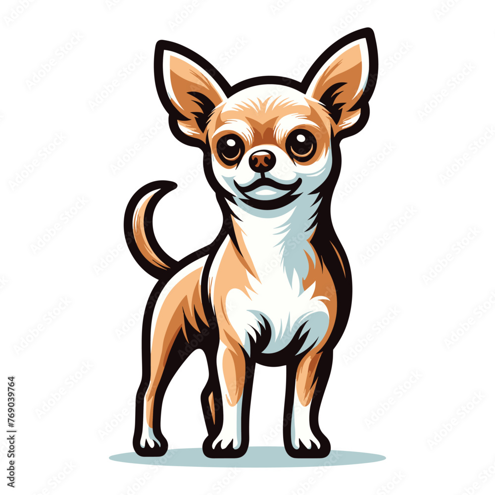 Cute chihuahua dog full body flat design illustration, standing purebred chihuahua doggy, funny adorable pet animal vector template isolated on white background Cute chihuahua dog full body flat design illustration, standing purebred chihuahua doggy, funny adorable pet animal vector template isolated on white background