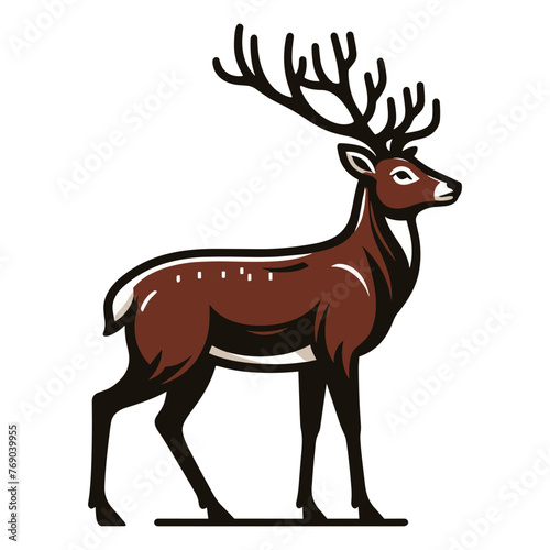 Deer full body vector illustration  wild mammal animal concept  standing reindeer with antlers illustration. Design template isolated on white background