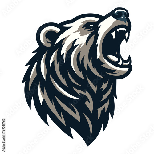 Roaring grizzly bear head face vector illustration, wild beast brown bear, animal predator zoology element illustration, design template isolated on white background