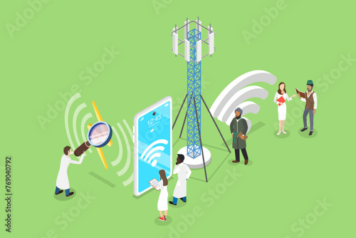 3D Isometric Flat Vector Illustration of Electromagnetic Fields, EMF Waves From Appliances and Devices
