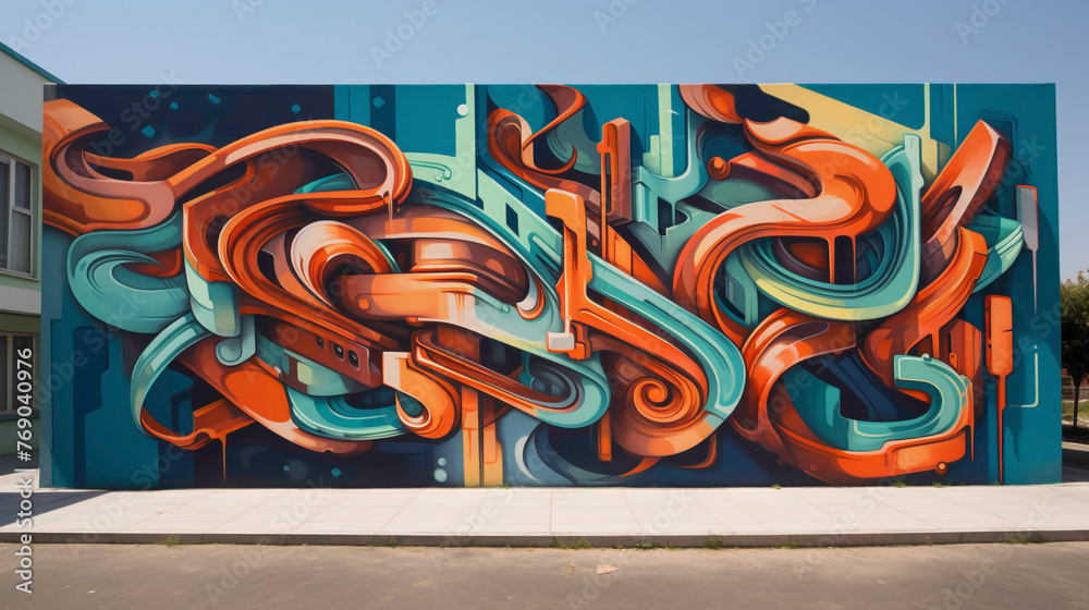 Graffiti-inspired lettering intertwines with geometric abstract ...