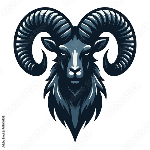 Bighorn horned ram sheep head face vector illustration, farm pet, animal livestock, butchery meat shop element, agriculture concept, design isolated on white background