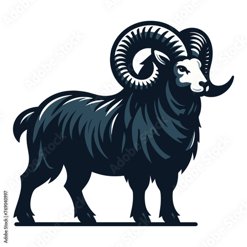 Bighorn horned ram sheep full body design illustration, animal livestock, farm pet, agriculture concept, butchery meat shop element, vector isolated on white background