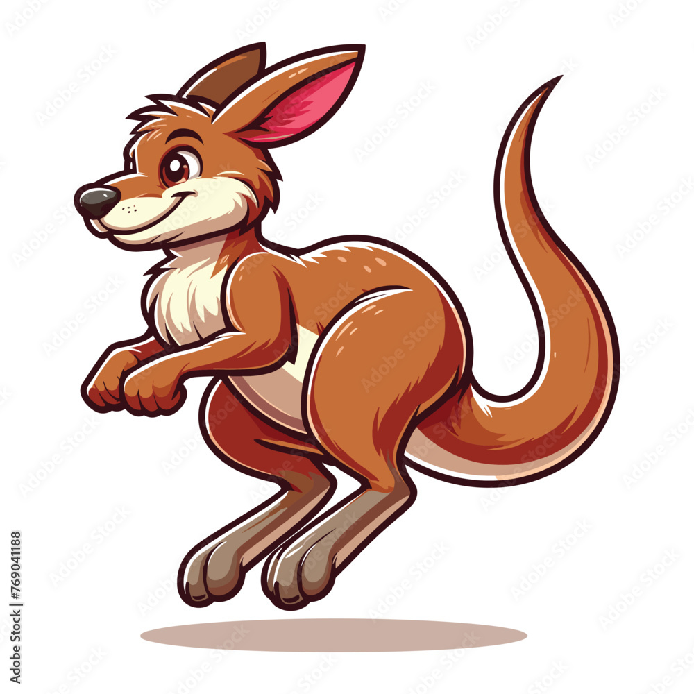 Cute kangaroo full body cartoon mascot character vector illustration, funny adorable Australian mammal animal design template isolated on white background Cute kangaroo full body cartoon mascot character vector illustration, funny adorable Australian mammal animal design template isolated on white background