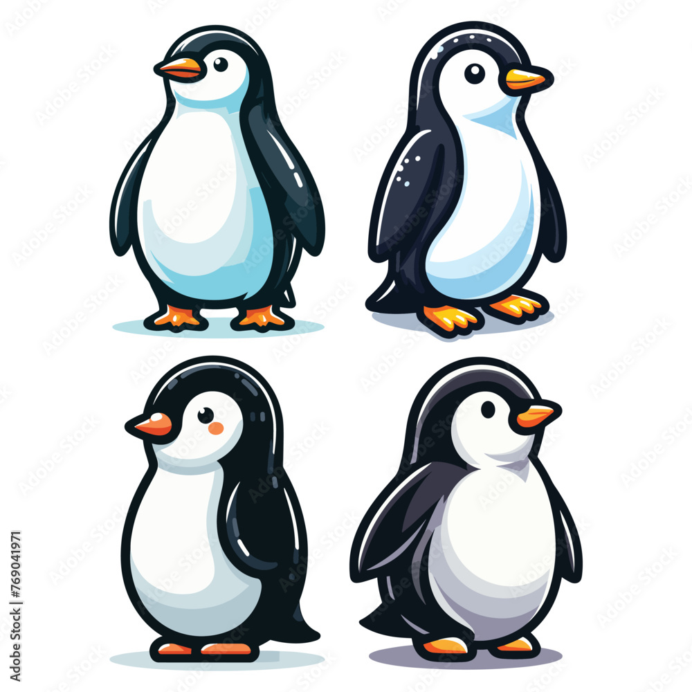 Naklejka premium Cute cartoon penguin mascot character design illustration, bird of Antarctica animal icon, south pole animal illustration, vector template isolated on white background