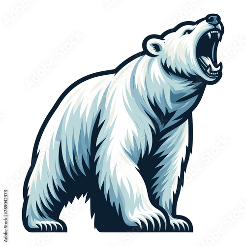 Wild roaring polar bear full body vector illustration, arctic north pole animal icon, zoology element illustration, design template isolated on white background