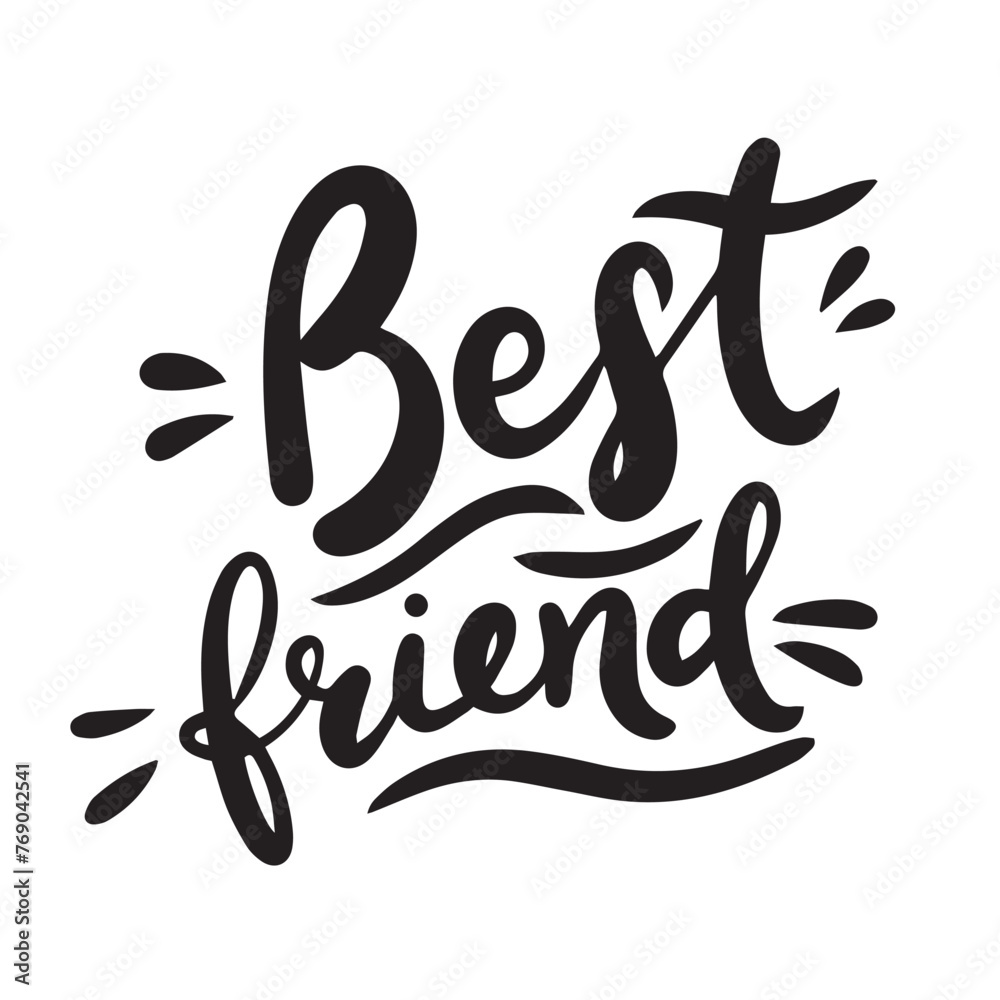 Obraz premium Best friend text black color isolated on transparent background. Hand drawn vector art.