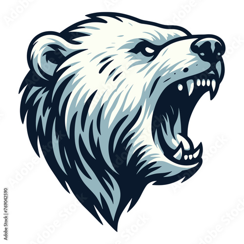 Wild roaring polar bear head face design illustration, zoology element illustration, arctic north pole animal icon, vector template isolated on white background