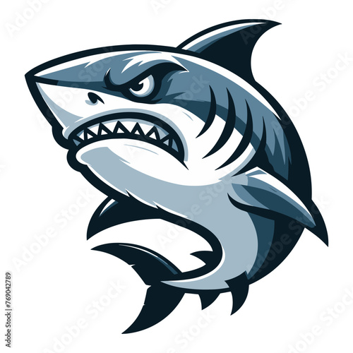 Angry wild great white shark design illustration, marine predator animal element illustration, swimming toothy shark vector template isolated on white background