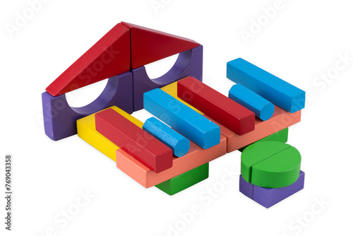 Colorful Kids Toys made of Blocks in Different shapes, Helps Child Development to Learn Colors, Creative skills and Sight Skills | Baby Toy Isolated in White background