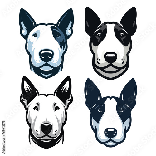 Bull terrier dog head face design illustration, cute adorable funny pet animal, dog head concept vector template isolated on white background