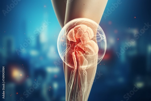 Human knee anatomy on medical background 