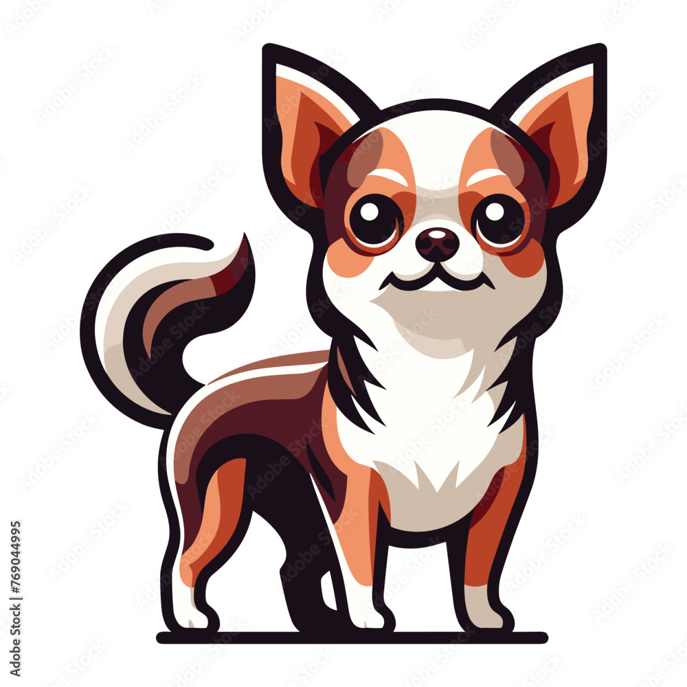 Cute chihuahua dog full body flat design illustration, standing purebred chihuahua doggy, funny adorable pet animal vector template isolated on white background