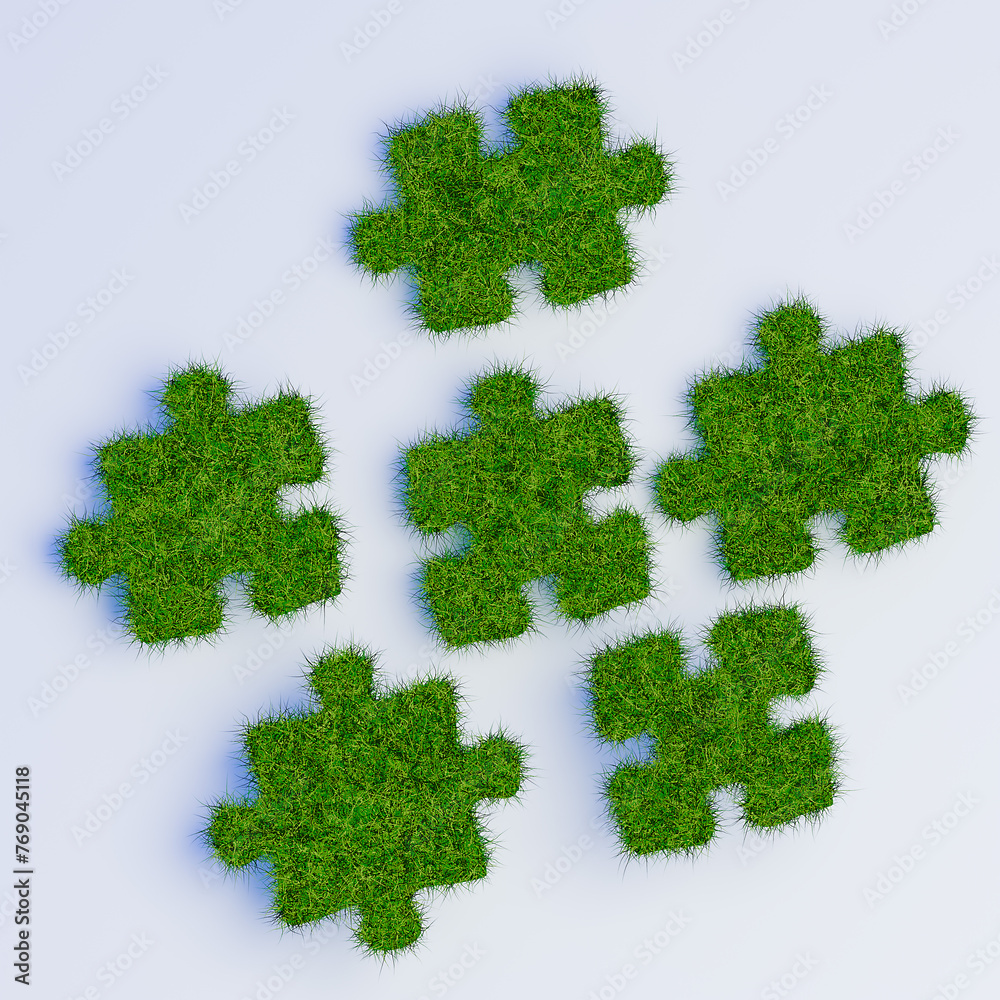 Green puzzle piece, green space concept. 3d render. 