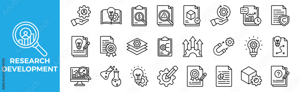 Research and Development icon set for design elements Research and Development icon set for design elements