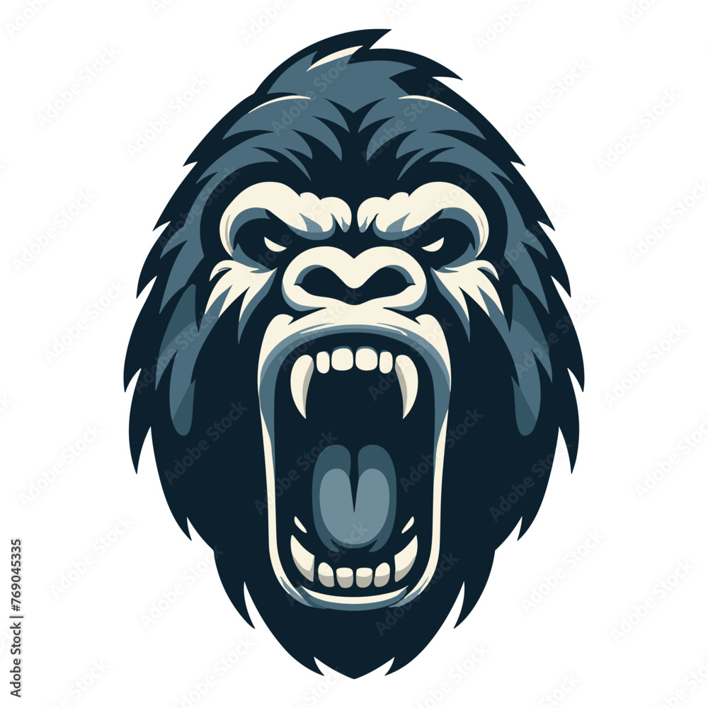 Wild angry gorilla head face design illustration, roaring strong big ...