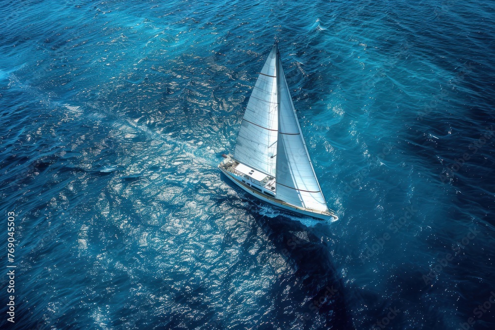 Sailboat navigating through vast ocean waters