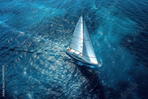 Sailboat navigating through vast ocean waters