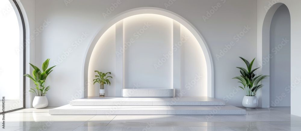 Arched room interior with podium background