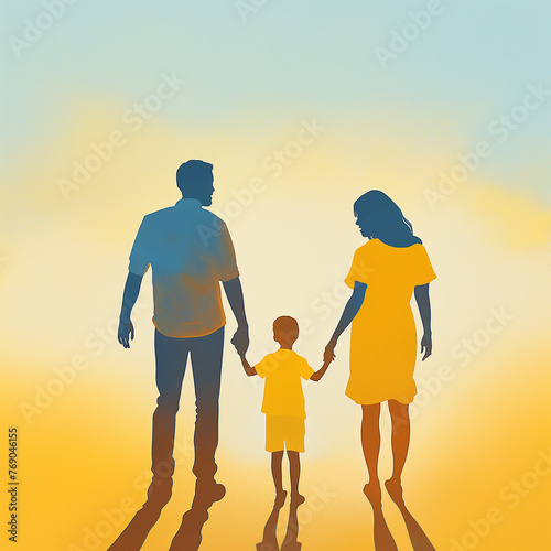 A photo of families with a young person, woman and man standing and holding hands, in the style of informationism, AI generated photo