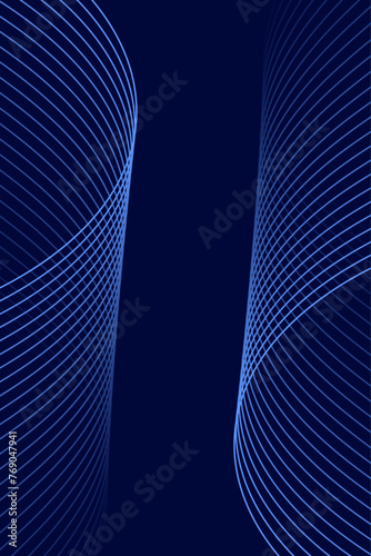 Abstract background with waves for banner. Standart poster size. Vector geometric background with lines. Element for design isolated on dark blue. Blue gradient. Brochure, booklet