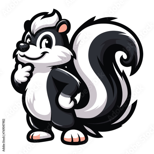Wallpaper Mural Cute skunk mascot cartoon character design illustration, skunk with a large fluffy tail and black white stripe along the body. Vector template isolated on white background Torontodigital.ca