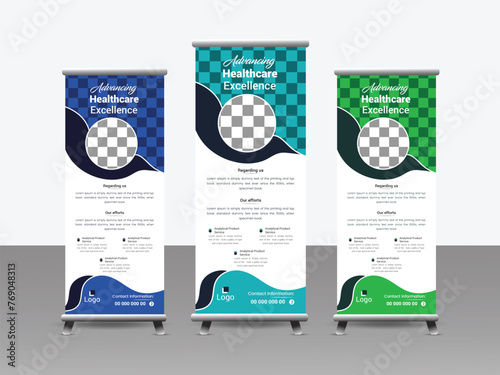 New modern abstract medical roll up banner,Medical roll up banner template design or poll up standee for healthcare hospital.standee and banner template.