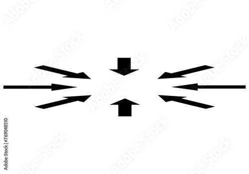 8 Flechas negras apuntando hacia el centro en perspectiva frontal