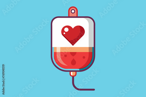 Blood bag with a red heart symbol, indicating love and the importance of blood donation. World blood donor day - June 14. Space for text.