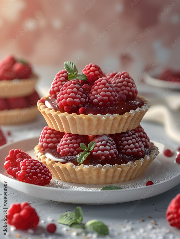 A delicious tart with fresh red raspberries A delicious tart with fresh red raspberries