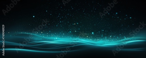 dark background illustration with cyan fluorescent lines  in the style of realistic cyan skies