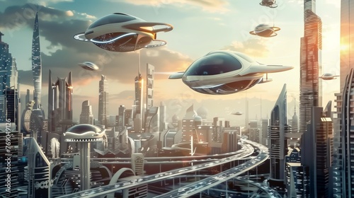  Flying cars futuristic city fantasy © pier