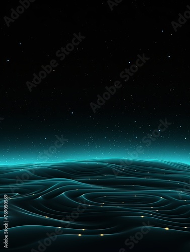 dark background illustration with turquoise fluorescent lines, in the style of realistic turquoise