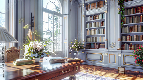 Royal Vintage Library in an Old House, Luxurious Antique Furniture and Classic Books, Elegance in Education and Design