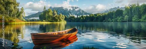 Idyllic Lake Bled with Rowboat, Panoramic European Landscape, Scenic Autumn Reflections and Tranquil Waters © MdIqbal