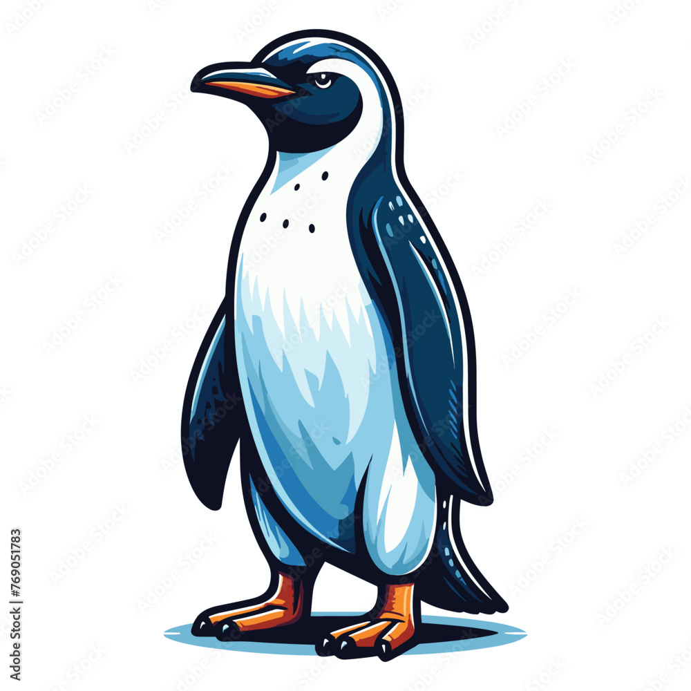 Cute penguin full body design illustration, Antarctic south pole bird animal icon, zoology element illustration, cartoon vector template isolated on white background - obrazy, fototapety, plakaty 