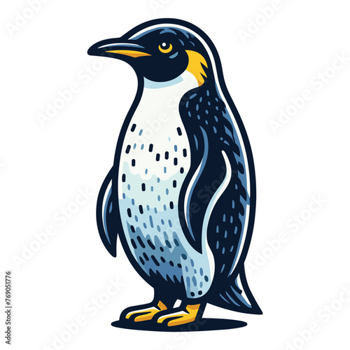 Cute penguin full body design illustration, Antarctic south pole bird animal icon, zoology element illustration, cartoon vector template isolated on white background