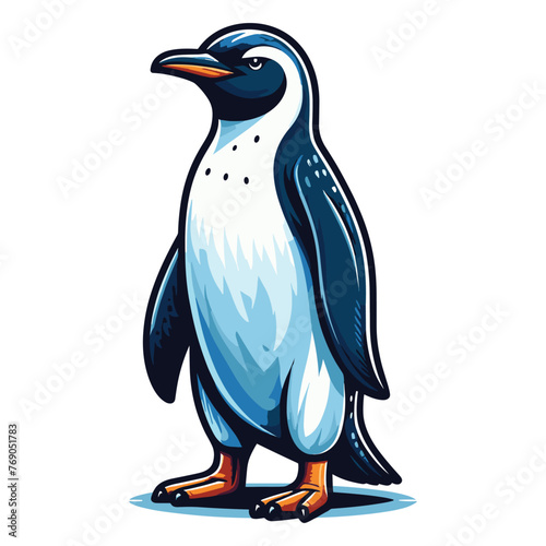 Cute penguin full body design illustration, Antarctic south pole bird animal icon, zoology element illustration, cartoon vector template isolated on white background