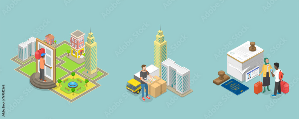 3D Isometric Flat Vector Illustration of Residence Permit, Legal Document for Foreigners and Immigrants