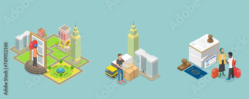 3D Isometric Flat Vector Illustration of Residence Permit, Legal Document for Foreigners and Immigrants