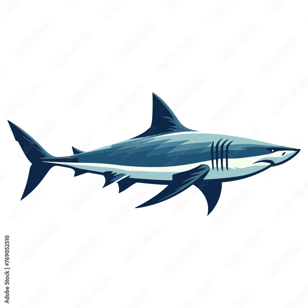 Fototapeta premium Wild great white shark vector illustration, marine predator animal element illustration, swimming angry toothy shark design template isolated on white background