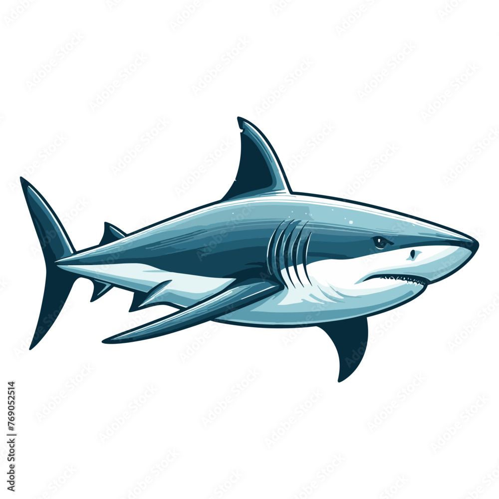 Obraz premium Wild great white shark design illustration, marine predator animal element illustration, swimming angry toothy shark vector template isolated on white background