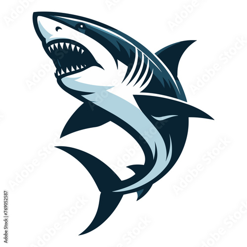 Angry wild great white shark vector illustration, marine predator animal element illustration, swimming toothy shark design template isolated on white background