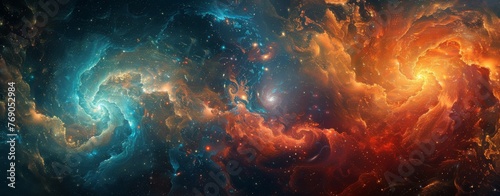 Epic Galactic Collision, Vibrant Interstellar Nebula with Intense Starlight 