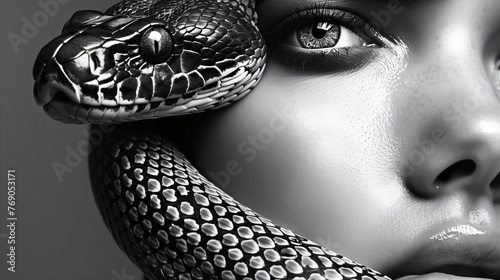 Portrait of a woman with a snake photo