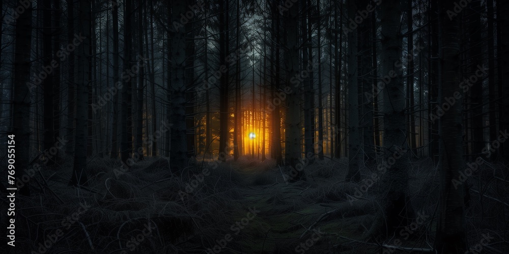 Fototapeta premium beautiful sunset in forest 