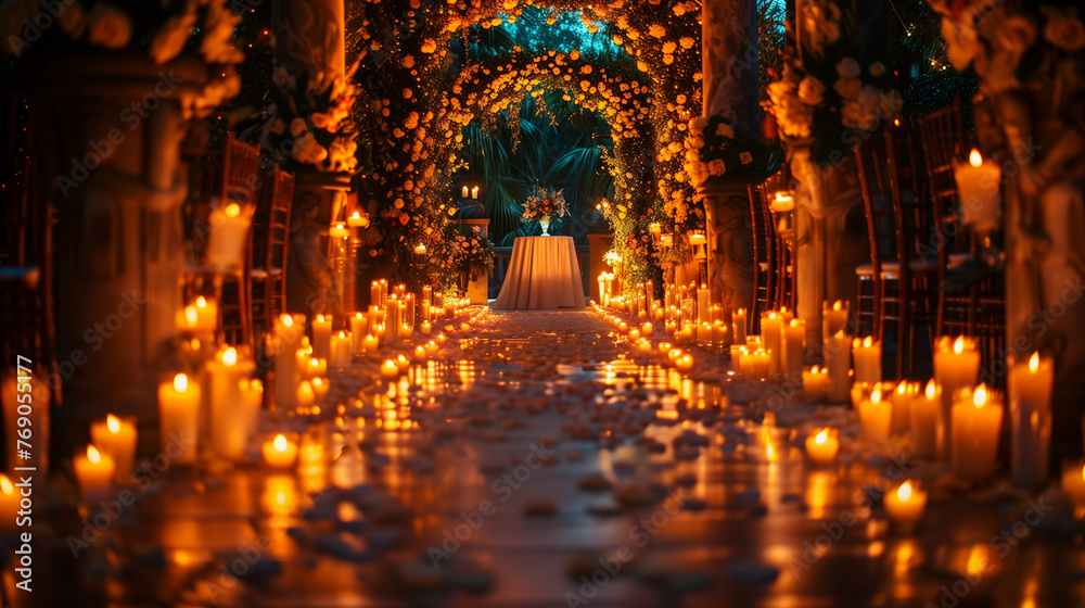 Romantic candlelit wedding scene