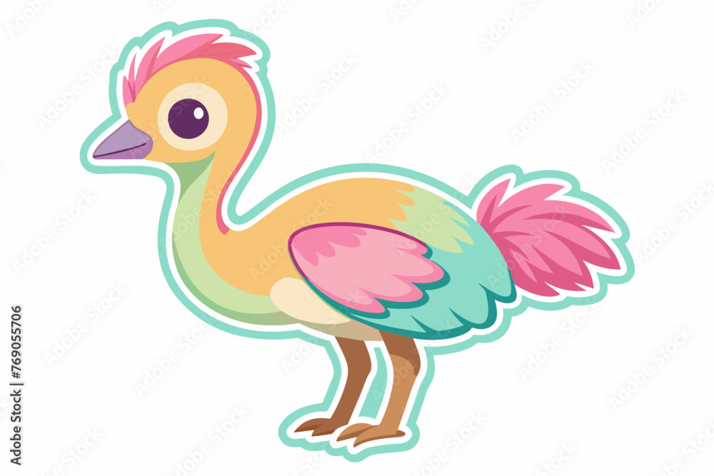 a single sticker, white background, emu, cute, pastel color vector style