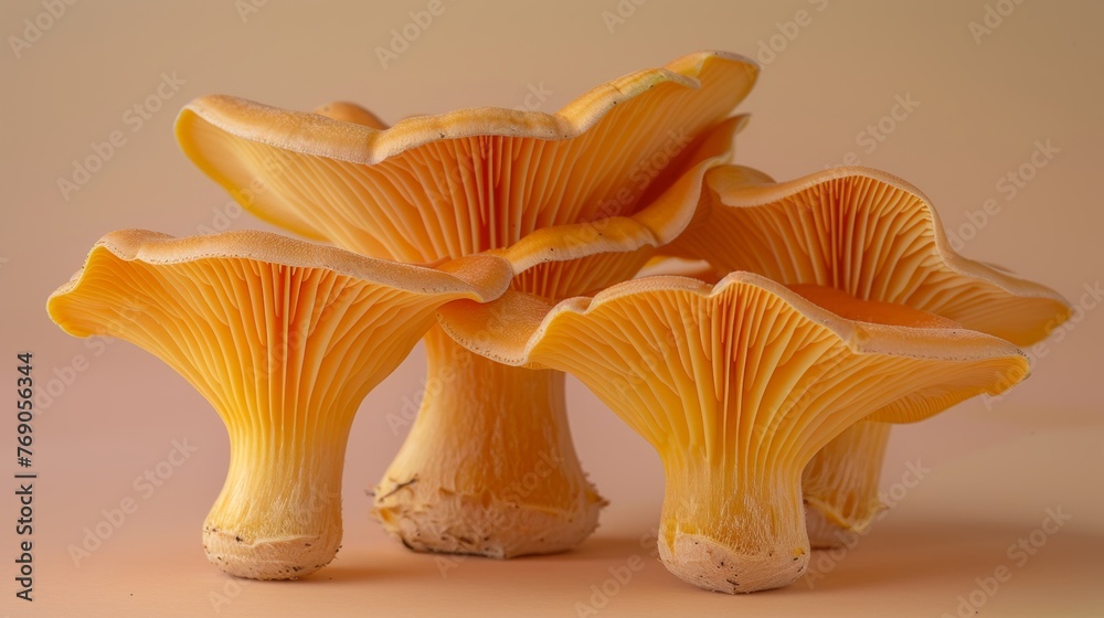 Trumpet king oyster mushroom displayed on soft pastel colored background for a stunning presentation Trumpet king oyster mushroom displayed on soft pastel colored background for a stunning presentation