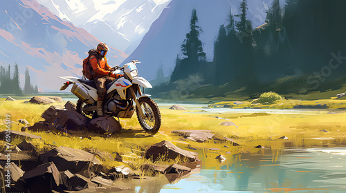 Concept of adventure and freedom, as the man is enjoying the open road